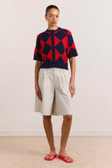 Edie Cotton Harlequin Cardigan - Red & Navy