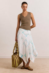 large canvas tote bag - green stripe
