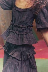 everly ruffle blouse - choc taffeta