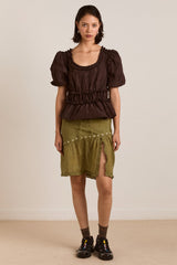everly ruffle blouse - choc taffeta