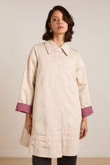 mercedes bow reversible trench - ecru & gingham coat