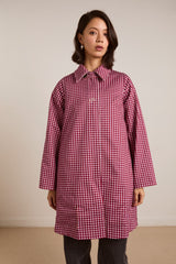 mercedes bow reversible trench - ecru & gingham coat