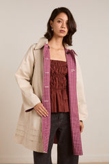 mercedes bow reversible trench - ecru & gingham coat
