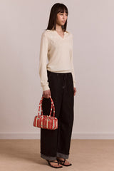 silvia cotton merino blend button knitted top - cream