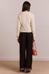 silvia cotton merino blend button knitted top - cream
