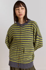 anouk cardigan with removable hood - olive/grey