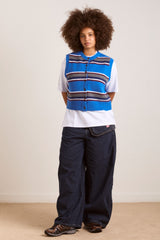 sofie merino wool vest - blue stripe