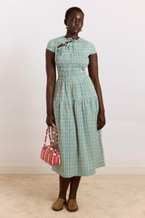 ebba midi dress - picnic blue check