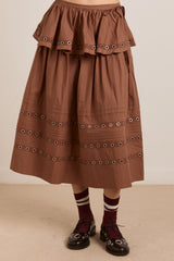 anika eyelet skirt with ruffle belt- tan