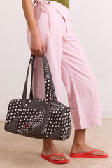 quilted weekender bag - washed black spot stripe print