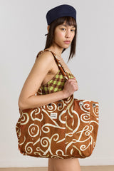 large canvas eyelet tote bag - swirl print