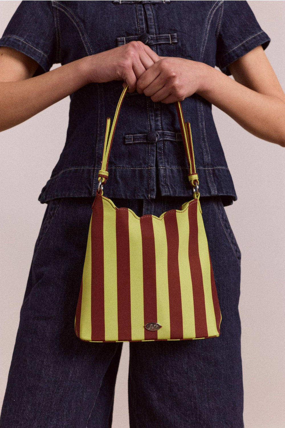 lorelai bag - avocado & chocolate stripe