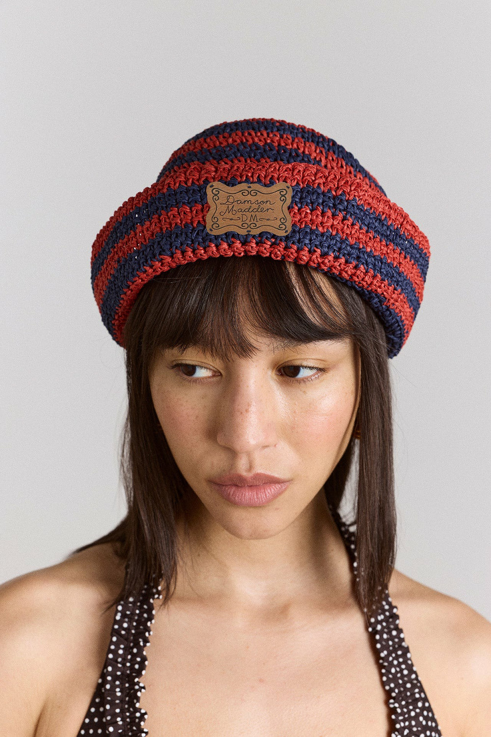raffia sailor hat - red & navy stripe
