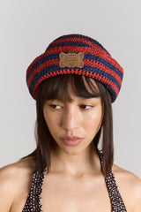 raffia sailor hat - red & navy stripe