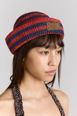 raffia sailor hat - red & navy stripe