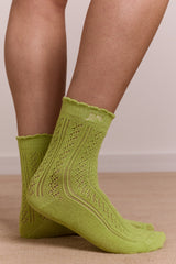 calf length 2 pack pointelle socks- celery & aqua