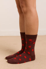 calf length socks in burg & red polka dot