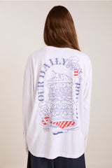 damson deli ls tee - white