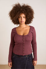 darma ls top - burg stripe