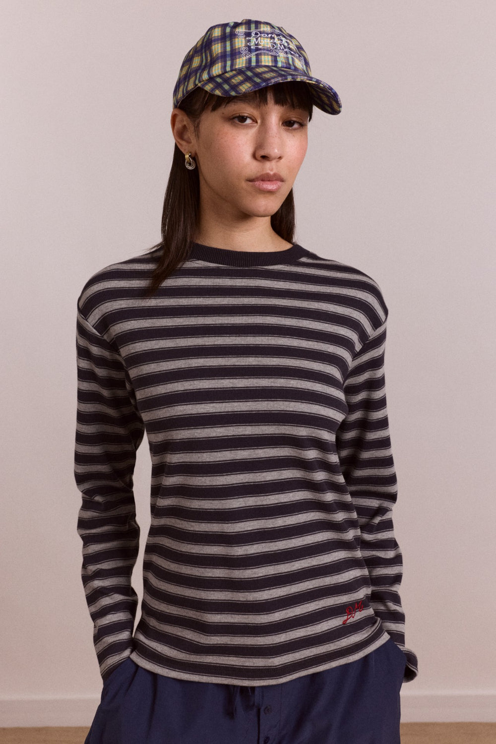 lilah fitted ls tee - grey marl stripe