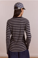 lilah fitted ls tee - grey marl stripe