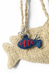 raffia fish bag charm - blue & red stripe