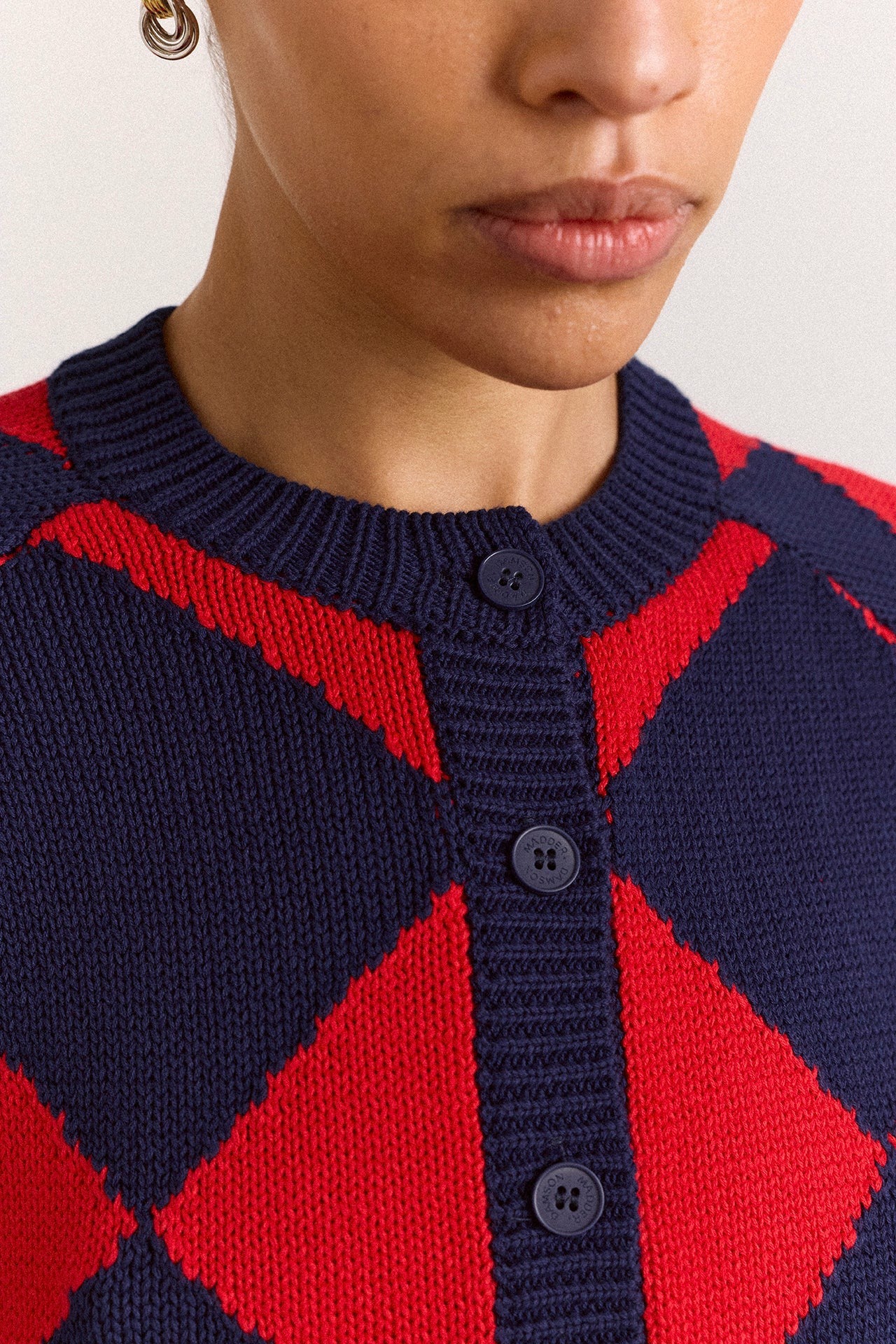 Edie Cotton Harlequin Cardigan - Red & Navy