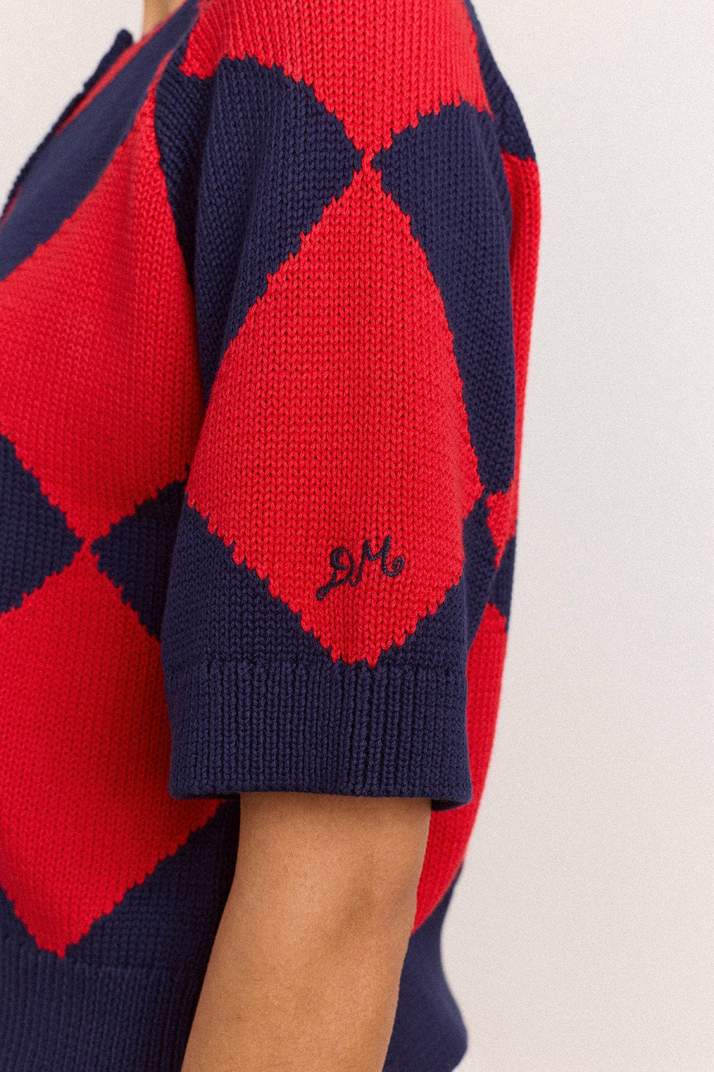 Edie Cotton Harlequin Cardigan - Red & Navy