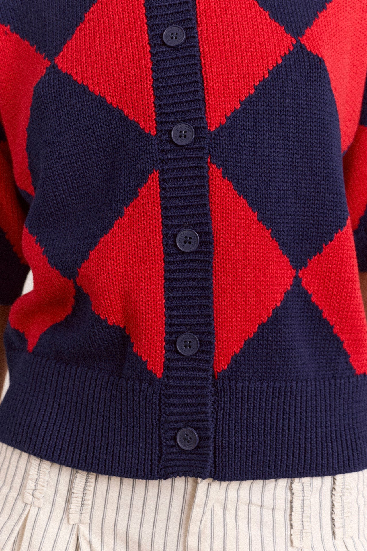 Edie Cotton Harlequin Cardigan - Red & Navy