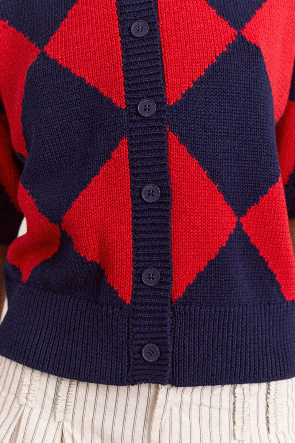 Edie Cotton Harlequin Cardigan - Red & Navy