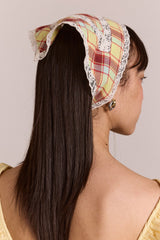 triangle headscarf with lace detail - celery check