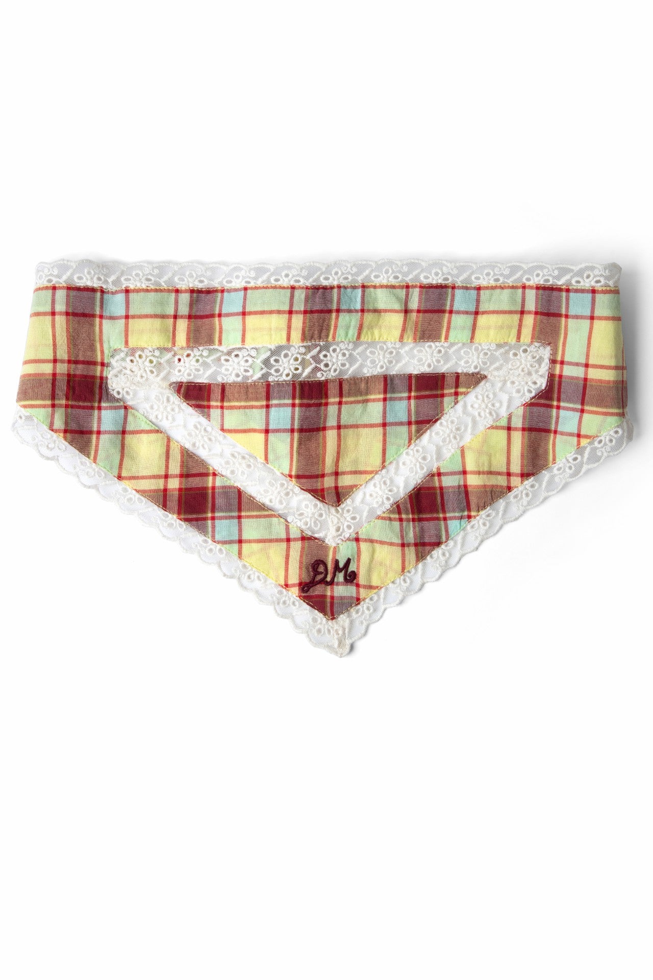 triangle headscarf with lace detail - celery check