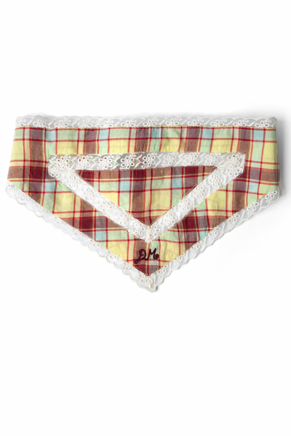 triangle headscarf with lace detail - celery check
