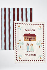 set of 2 tea towels - house/stripe