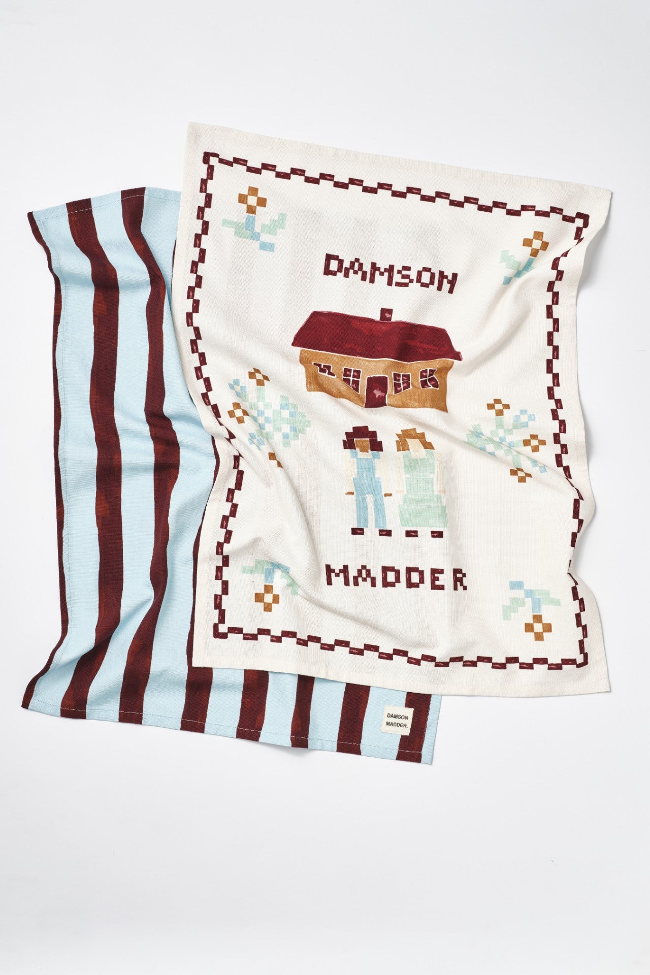 set of 2 tea towels - house/stripe