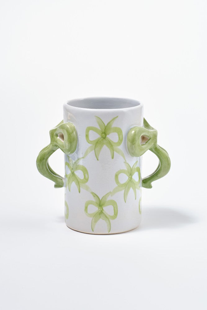 hand painted bow handle vase - bow design