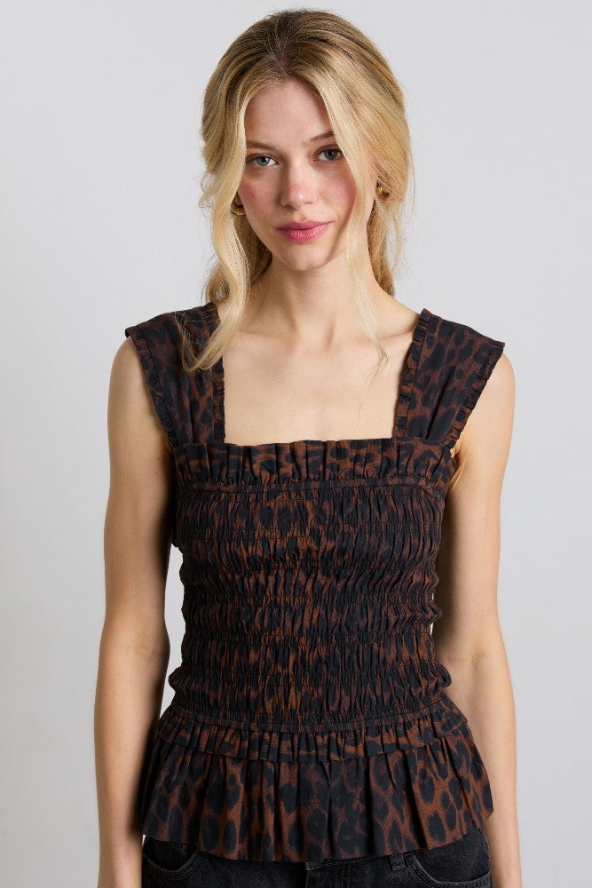 tish shirred cami - dark leopard