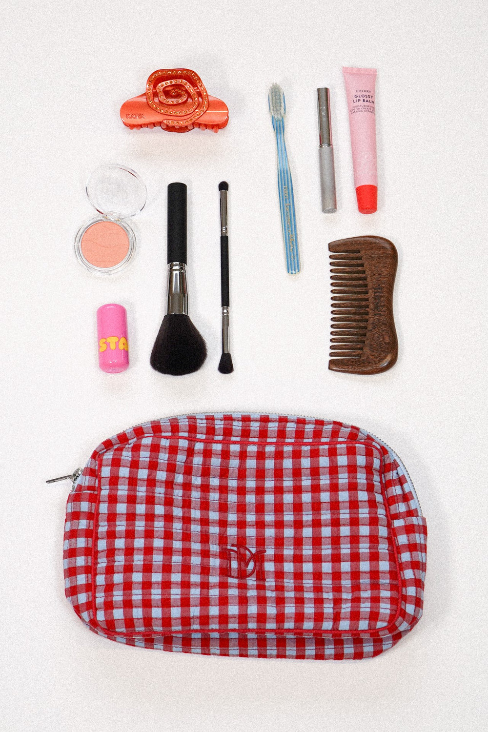 wash bag - blue and red gingham