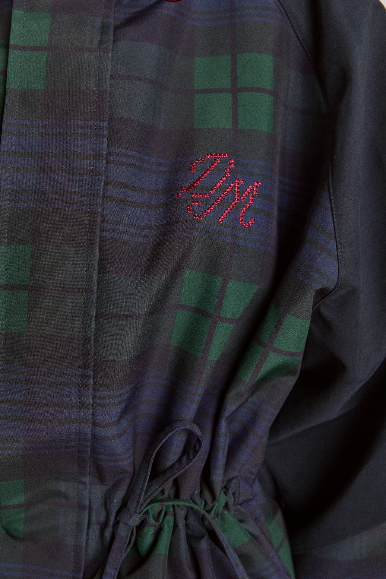Navy Check Rain Coat | Cinched Waist Rain Jacket