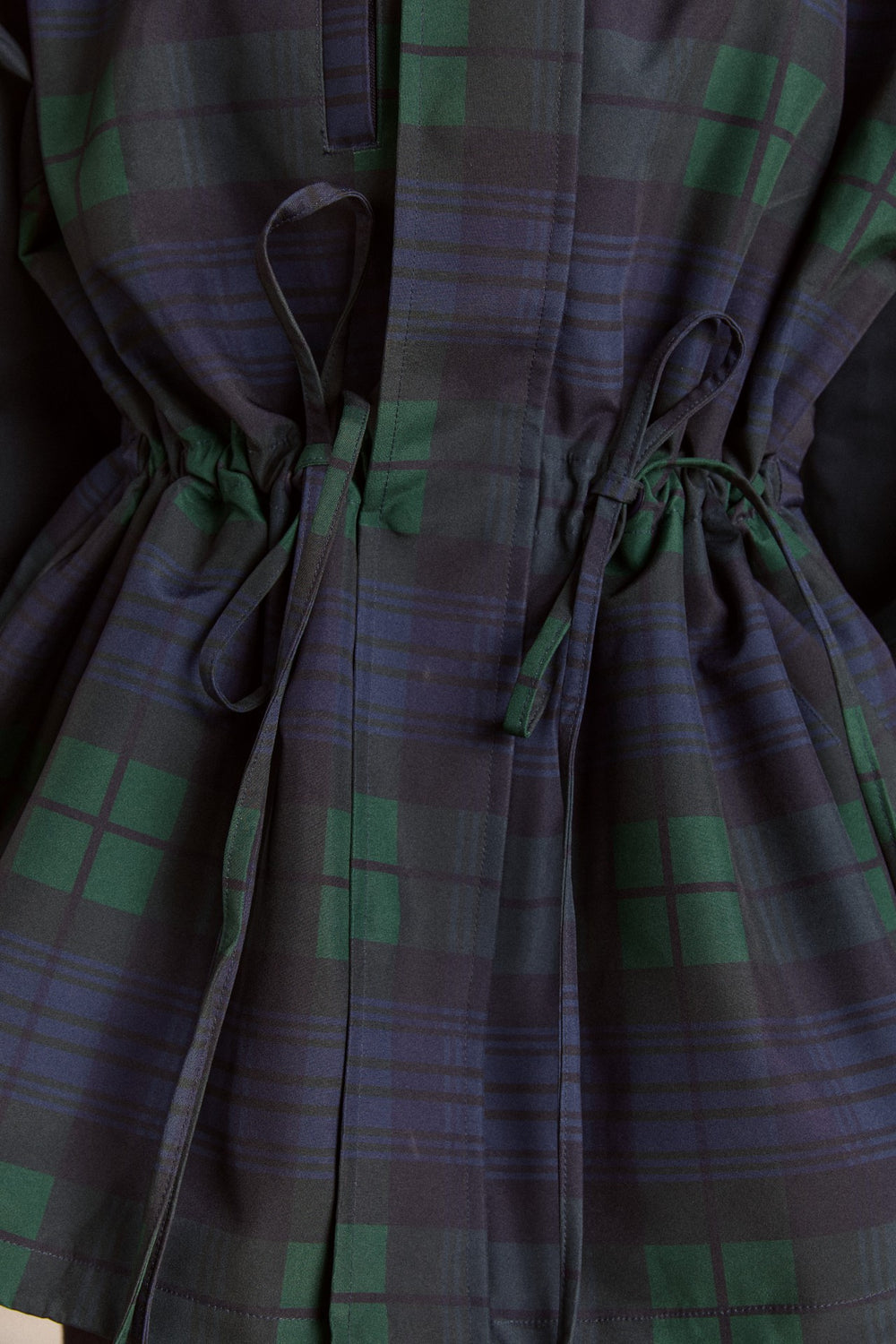Navy Check Rain Coat | Cinched Waist Rain Jacket