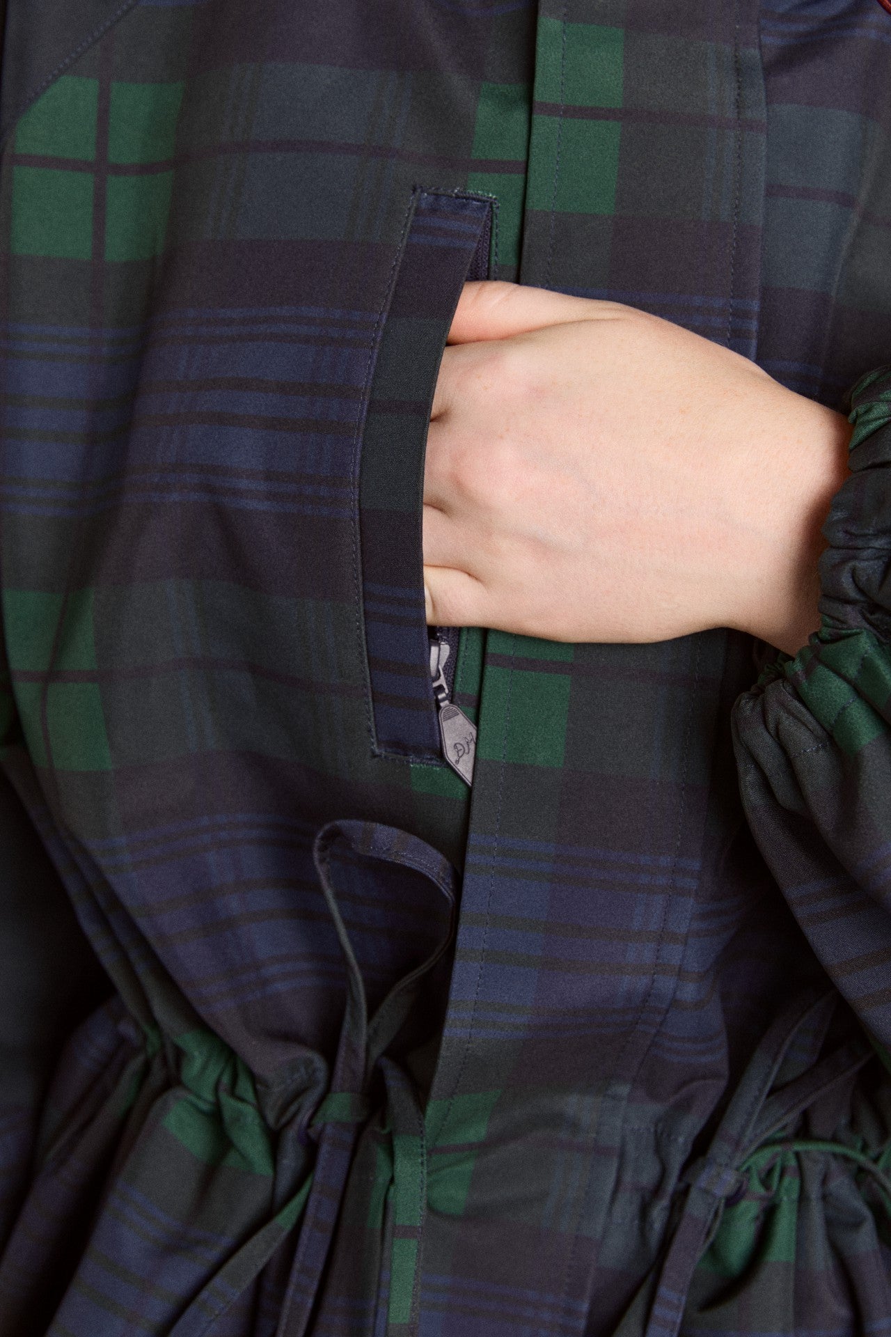 Navy Check Rain Coat | Cinched Waist Rain Jacket