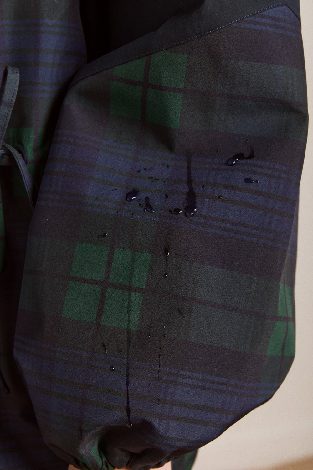 Navy Check Rain Coat | Cinched Waist Rain Jacket