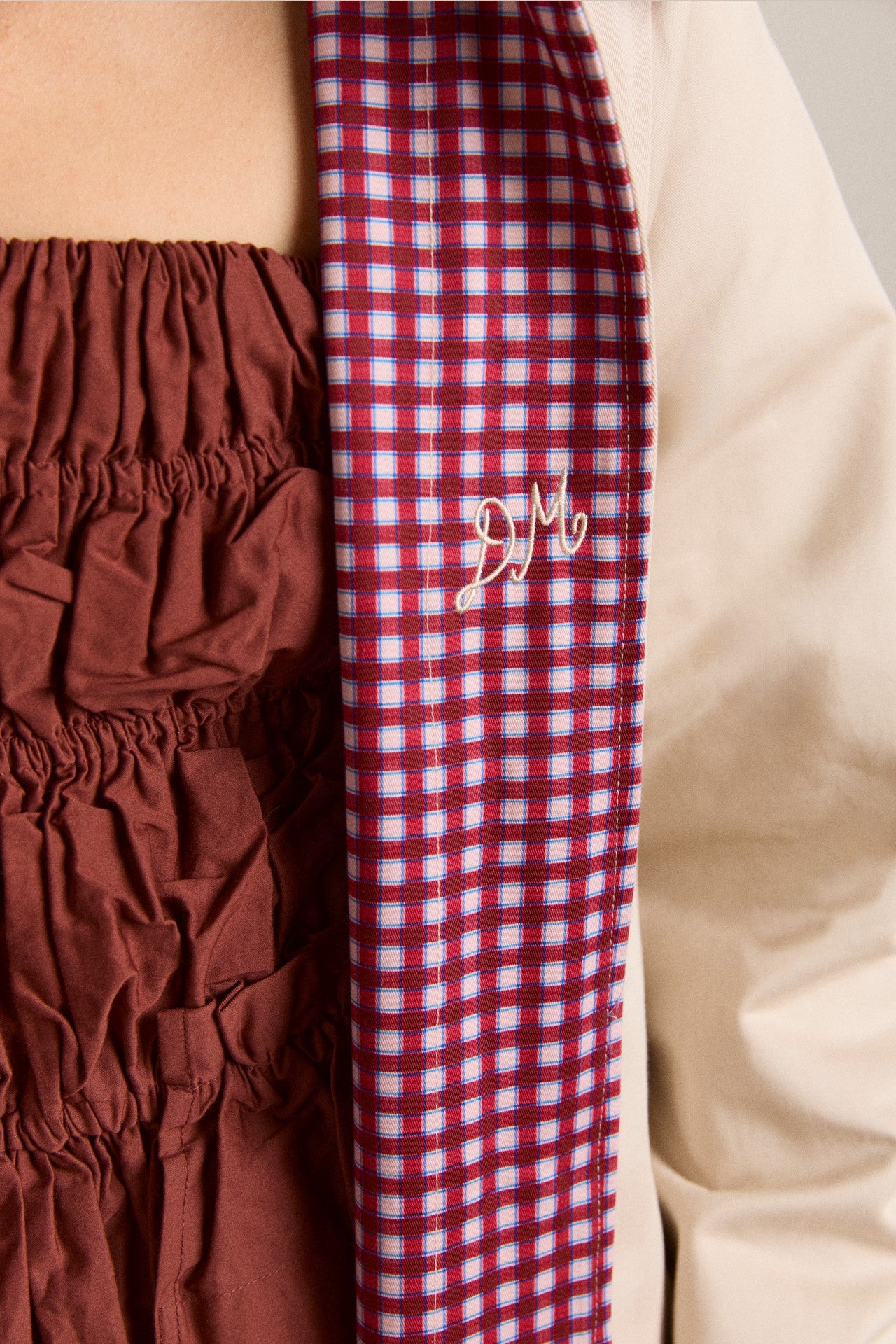 mercedes bow reversible trench - ecru & gingham coat