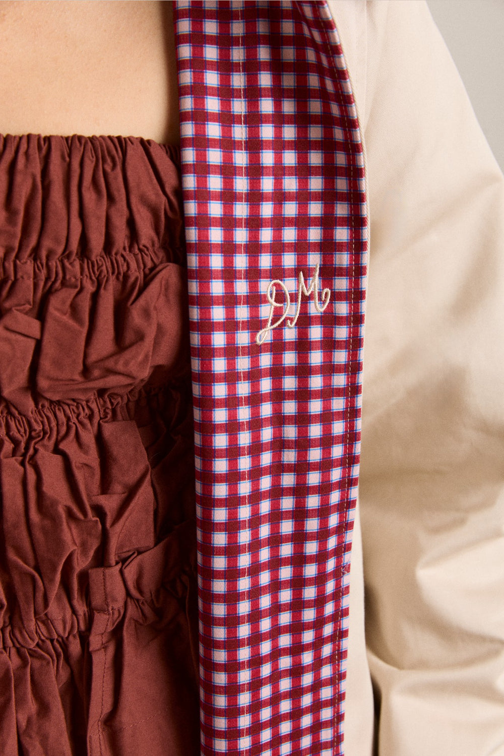 mercedes bow reversible trench - ecru & gingham coat