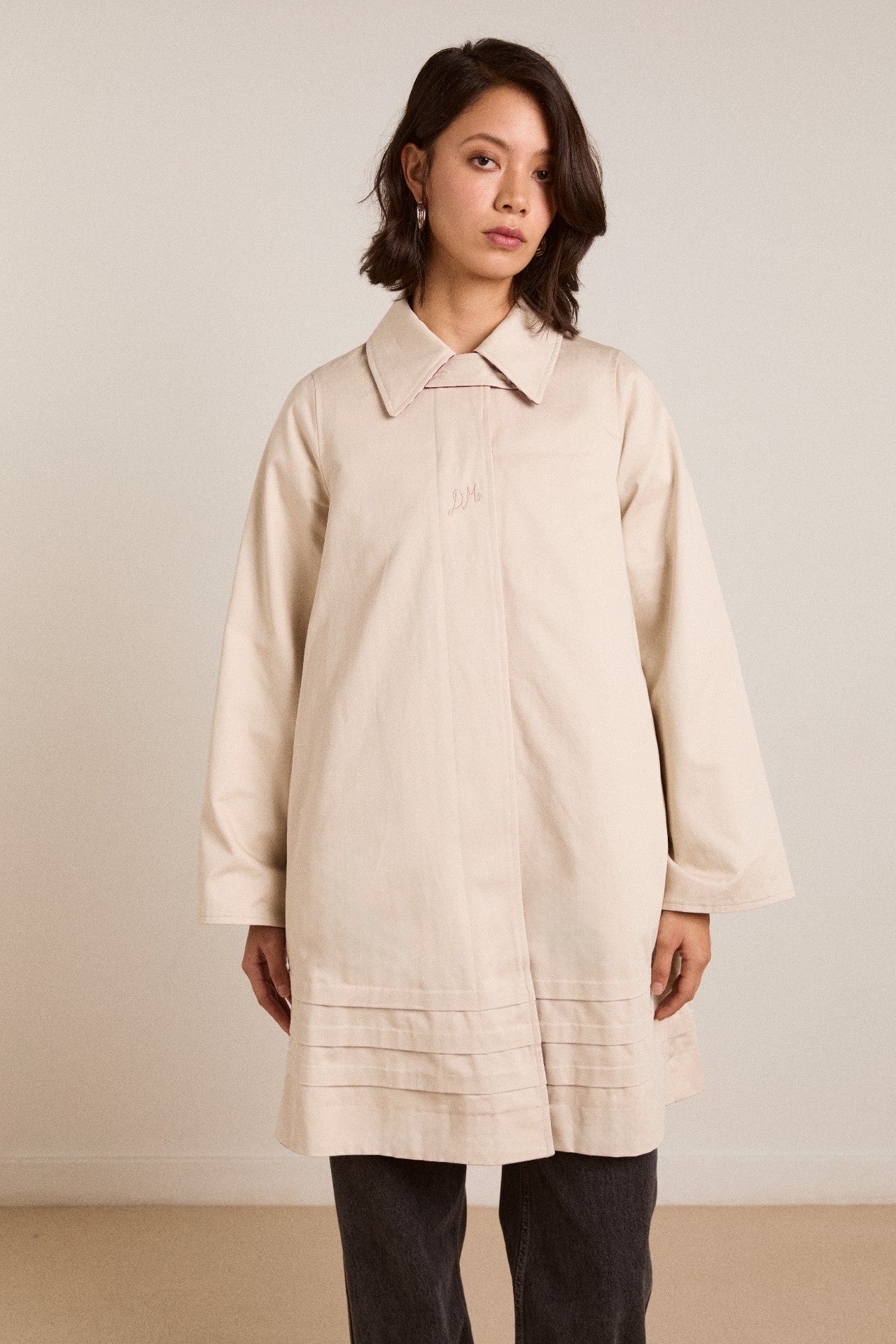 mercedes bow reversible trench - ecru & gingham coat