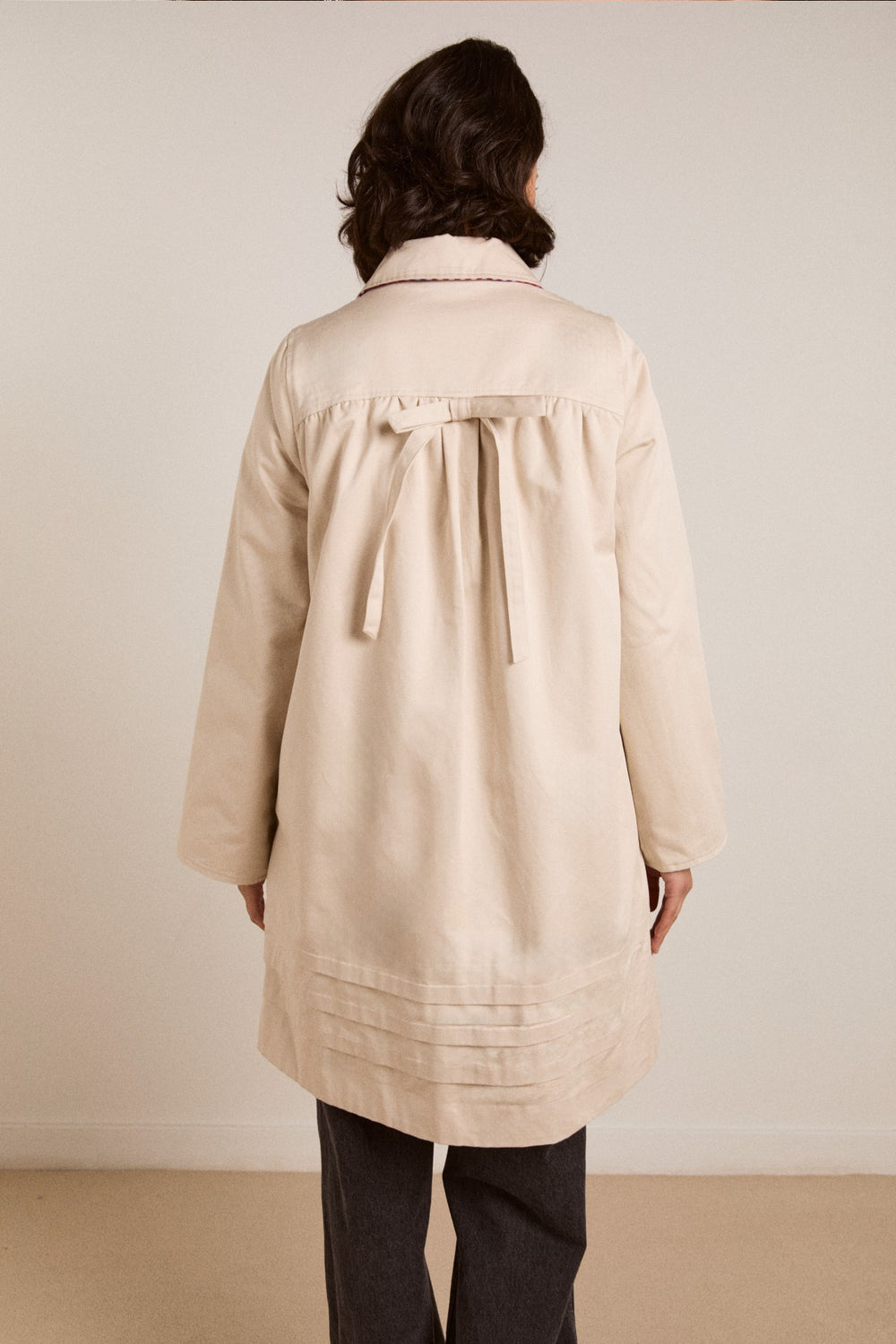 mercedes bow reversible trench - ecru & gingham coat