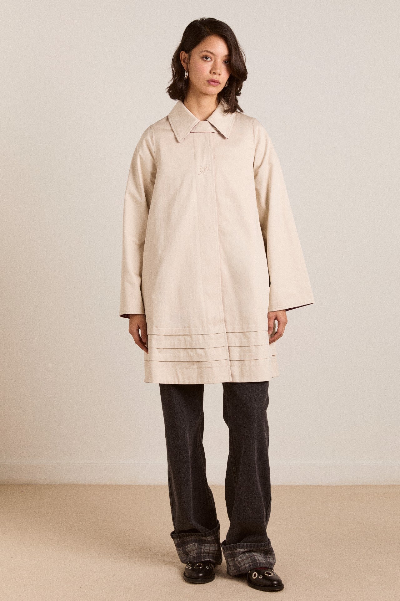 mercedes bow reversible trench - ecru & gingham coat