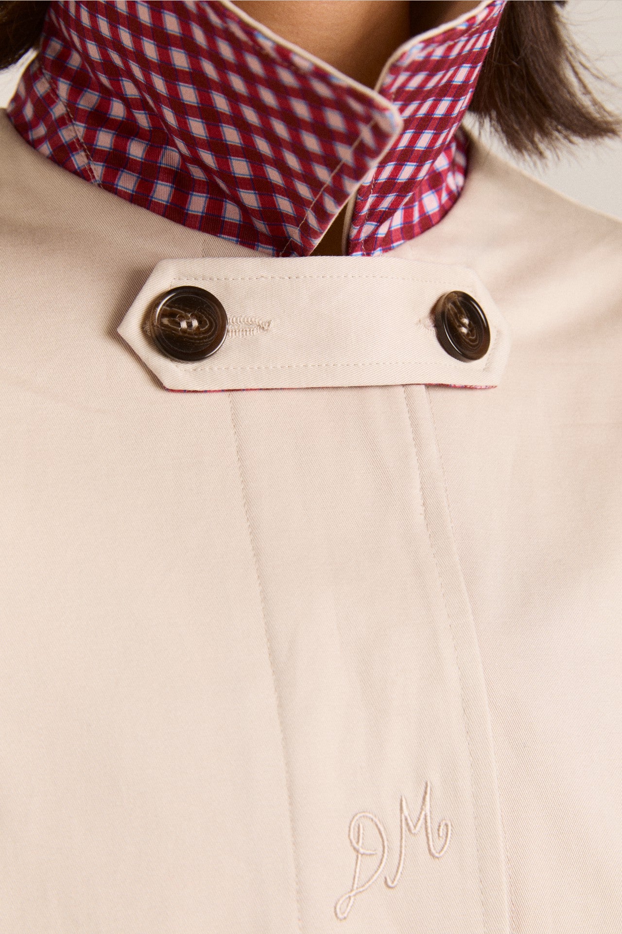 mercedes bow reversible trench - ecru & gingham coat