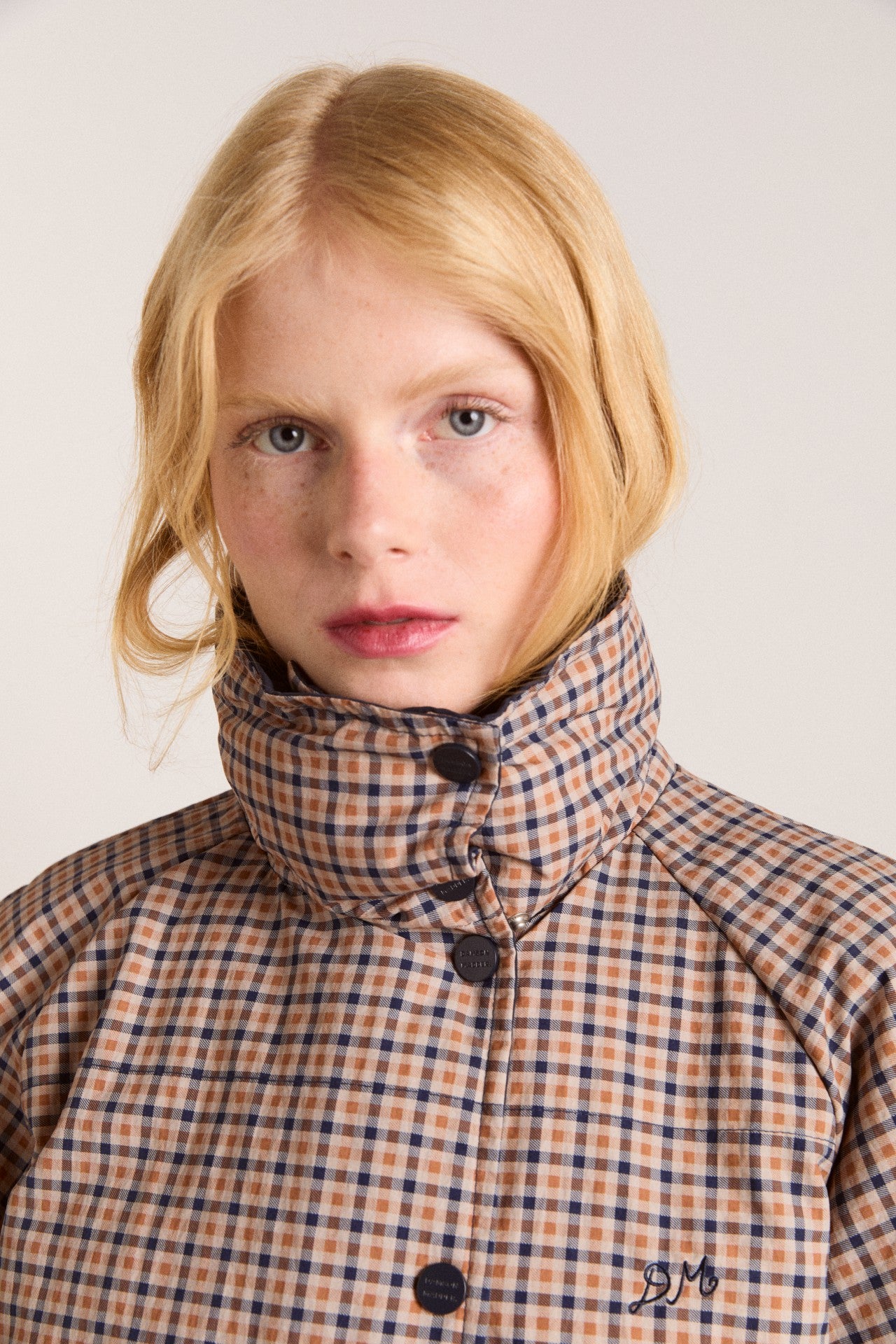 reversible opal puffer - navy & check