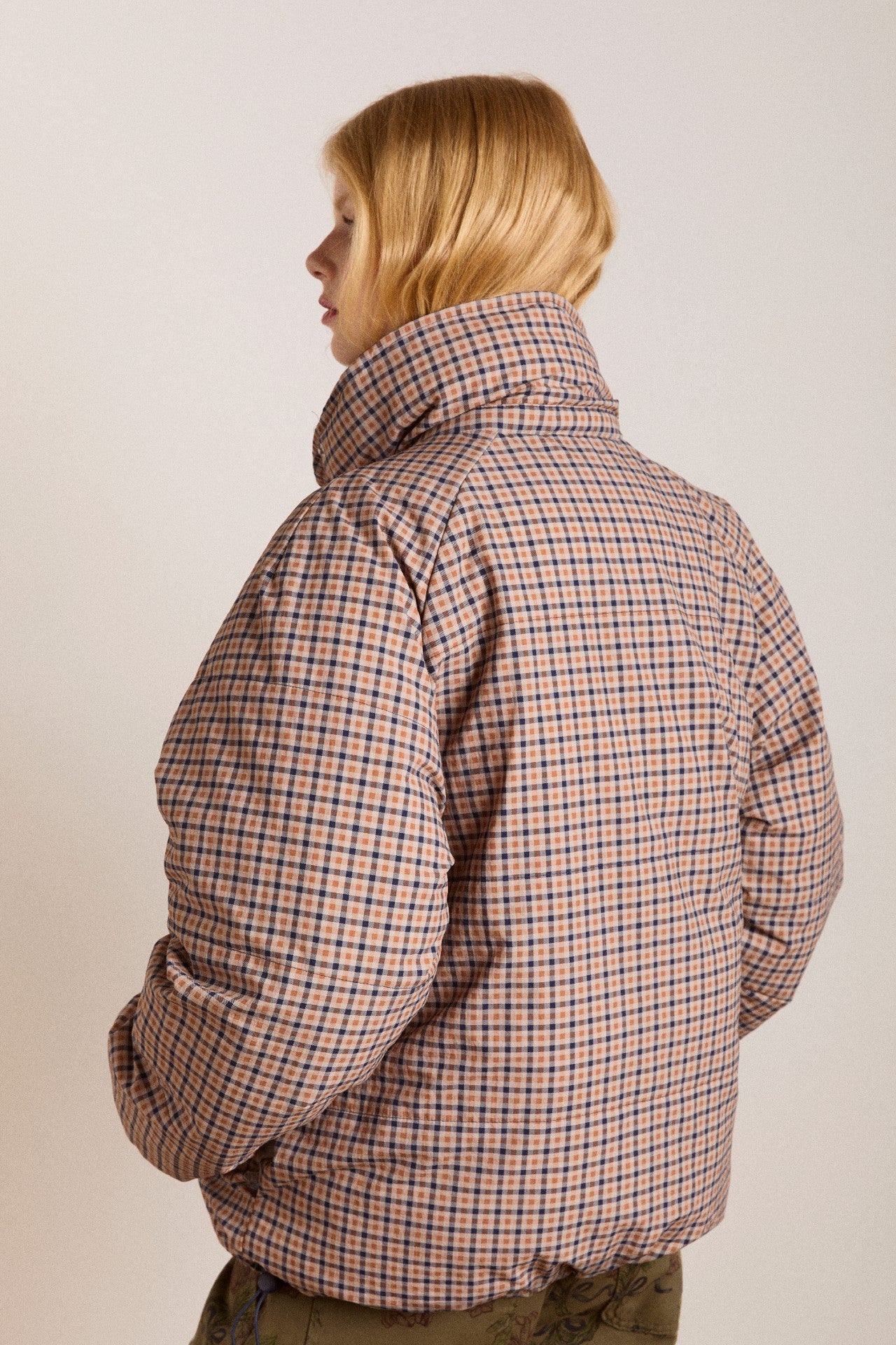reversible opal puffer - navy & check